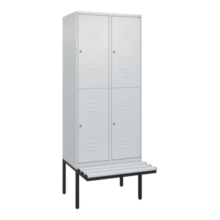 C+P Doppelstock-Spind Classic PLUS, Bank, 2 Abteile, 2120x800x815mm, 7035/7035 Verschluss Zylinderschloss Sitzbanktyp auskragend Material Sitzfläche Kunststoff