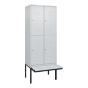 C+P Doppelstock-Spind Classic PLUS, Bank, 2 Abteile, 2120x800x815mm, 7035/7035 Verschluss Zylinderschloss Sitzbanktyp auskragend Material Sitzfläche Kunststoff