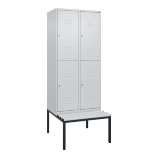 C+P Doppelstock-Spind Classic PLUS, Bank, 2 Abteile, 2120x800x815mm, 7035/7035 Verschluss Zylinderschloss Sitzbanktyp untergebaut Material Sitzfläche Kunststoff