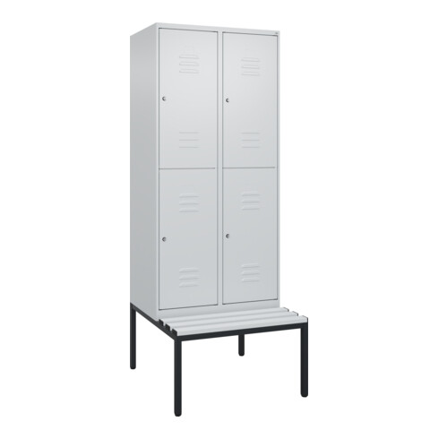 C+P Doppelstock-Spind Classic PLUS, Bank, 2 Abteile, 2120x800x815mm, 7035/7035 Verschluss Zylinderschloss Sitzbanktyp untergebaut Material Sitzfläche Kunststoff