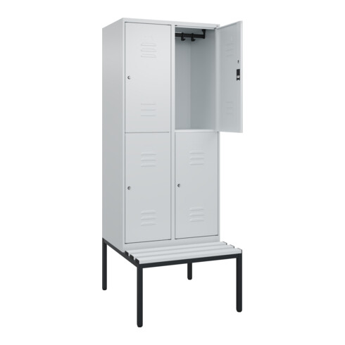 C+P Doppelstock-Spind Classic PLUS, Bank, 2 Abteile, 2120x800x815mm, 7035/7035 Verschluss Zylinderschloss Sitzbanktyp untergebaut Material Sitzfläche Kunststoff