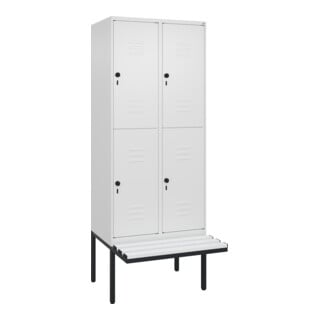 C+P Doppelstock-Spind Classic PLUS, Bank, 2 Abteile, 2120x800x815mm, 9016/9016 Verschluss Sicherheits-Drehriegel Sitzbanktyp auskragend Material Sitzfläche Kunststoff