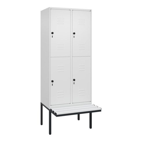C+P Doppelstock-Spind Classic PLUS, Bank, 2 Abteile, 2120x800x815mm, 9016/9016 Verschluss Sicherheits-Drehriegel Sitzbanktyp auskragend Material Sitzfläche Kunststoff