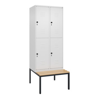 C+P Doppelstock-Spind Classic PLUS, Bank, 2 Abteile, 2120x800x815mm, 9016/9016 Verschluss Sicherheits-Drehriegel Sitzbanktyp untergebaut Material Sitzfläche Buche-Hartholz
