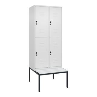 C+P Doppelstock-Spind Classic PLUS, Bank, 2 Abteile, 2120x800x815mm, 9016/9016 Verschluss Sicherheits-Drehriegel Sitzbanktyp untergebaut Material Sitzfläche Kunststoff