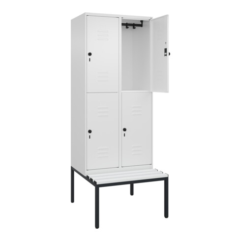 C+P Doppelstock-Spind Classic PLUS, Bank, 2 Abteile, 2120x800x815mm, 9016/9016 Verschluss Sicherheits-Drehriegel Sitzbanktyp untergebaut Material Sitzfläche Kunststoff