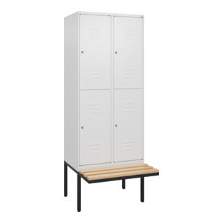 C+P Doppelstock-Spind Classic PLUS, Bank, 2 Abteile, 2120x800x815mm, 9016/9016 Verschluss Zylinderschloss Sitzbanktyp auskragend Material Sitzfläche Buche-Hartholz