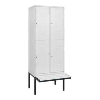 C+P Doppelstock-Spind Classic PLUS, Bank, 2 Abteile, 2120x800x815mm, 9016/9016 Verschluss Zylinderschloss Sitzbanktyp auskragend Material Sitzfläche Kunststoff