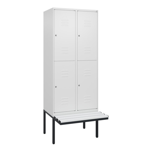 C+P Doppelstock-Spind Classic PLUS, Bank, 2 Abteile, 2120x800x815mm, 9016/9016 Verschluss Zylinderschloss Sitzbanktyp auskragend Material Sitzfläche Kunststoff