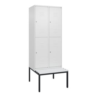 C+P Doppelstock-Spind Classic PLUS, Bank, 2 Abteile, 2120x800x815mm, 9016/9016 Verschluss Zylinderschloss Sitzbanktyp untergebaut Material Sitzfläche Kunststoff
