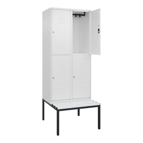 C+P Doppelstock-Spind Classic PLUS, Bank, 2 Abteile, 2120x800x815mm, 9016/9016 Verschluss Zylinderschloss Sitzbanktyp untergebaut Material Sitzfläche Kunststoff