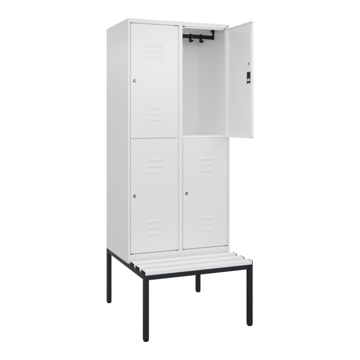 C+P Doppelstock-Spind Classic PLUS, Bank, 2 Abteile, 2120x800x815mm, 9016/9016 Verschluss Zylinderschloss Sitzbanktyp untergebaut Material Sitzfläche Kunststoff