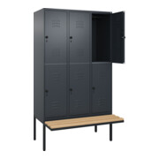 C+P Doppelstock-Spind Classic PLUS, Bank, 3 Abteile, 2120x1200x815mm, 7016/7016 Verschluss Sicherheits-Drehriegel Sitzbanktyp auskragend Material Sitzfläche Buche-Hartholz