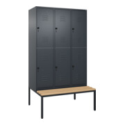 C+P Doppelstock-Spind Classic PLUS, Bank, 3 Abteile, 2120x1200x815mm, 7016/7016 Verschluss Sicherheits-Drehriegel Sitzbanktyp untergebaut Material Sitzfläche Buche-Hartholz