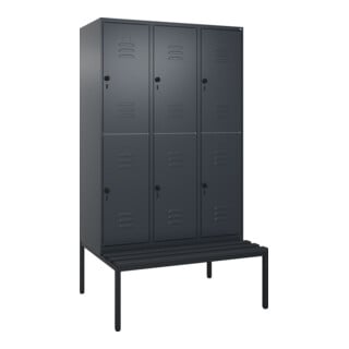 C+P Doppelstock-Spind Classic PLUS, Bank, 3 Abteile, 2120x1200x815mm, 7016/7016 Verschluss Sicherheits-Drehriegel Sitzbanktyp untergebaut Material Sitzfläche Kunststoff