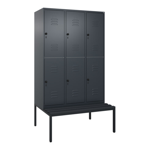 C+P Doppelstock-Spind Classic PLUS, Bank, 3 Abteile, 2120x1200x815mm, 7016/7016 Verschluss Sicherheits-Drehriegel Sitzbanktyp untergebaut Material Sitzfläche Kunststoff