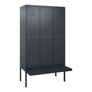 C+P Doppelstock-Spind Classic PLUS, Bank, 3 Abteile, 2120x1200x815mm, 7016/7016 Verschluss Zylinderschloss Sitzbanktyp auskragend Material Sitzfläche Kunststoff