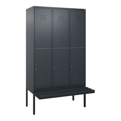C+P Doppelstock-Spind Classic PLUS, Bank, 3 Abteile, 2120x1200x815mm, 7016/7016 Verschluss Zylinderschloss Sitzbanktyp auskragend Material Sitzfläche Kunststoff