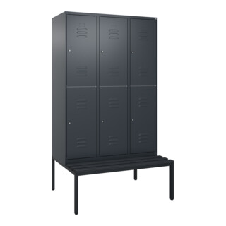 C+P Doppelstock-Spind Classic PLUS, Bank, 3 Abteile, 2120x1200x815mm, 7016/7016 Verschluss Zylinderschloss Sitzbanktyp untergebaut Material Sitzfläche Kunststoff