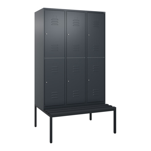 C+P Doppelstock-Spind Classic PLUS, Bank, 3 Abteile, 2120x1200x815mm, 7016/7016 Verschluss Zylinderschloss Sitzbanktyp untergebaut Material Sitzfläche Kunststoff