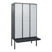 C+P Doppelstock-Spind Classic PLUS, Bank, 3 Abteile, 2120x1200x815mm, 7016/7035 Verschluss Zylinderschloss Sitzbanktyp auskragend Material Sitzfläche Kunststoff