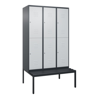 C+P Doppelstock-Spind Classic PLUS, Bank, 3 Abteile, 2120x1200x815mm, 7016/7035 Verschluss Zylinderschloss Sitzbanktyp untergebaut Material Sitzfläche Kunststoff
