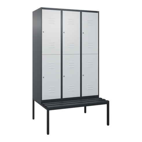 C+P Doppelstock-Spind Classic PLUS, Bank, 3 Abteile, 2120x1200x815mm, 7016/7035 Verschluss Zylinderschloss Sitzbanktyp untergebaut Material Sitzfläche Kunststoff
