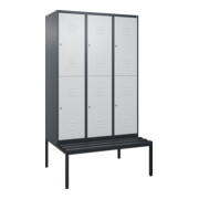 C+P Doppelstock-Spind Classic PLUS, Bank, 3 Abteile, 2120x1200x815mm, 7016/7035 Verschluss Zylinderschloss Sitzbanktyp untergebaut Material Sitzfläche Kunststoff