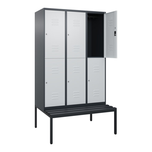 C+P Doppelstock-Spind Classic PLUS, Bank, 3 Abteile, 2120x1200x815mm, 7016/7035 Verschluss Zylinderschloss Sitzbanktyp untergebaut Material Sitzfläche Kunststoff