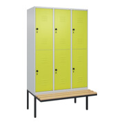 C+P Doppelstock-Spind Classic PLUS, Bank, 3 Abteile, 2120x1200x815mm, 7035/0024 Verschluss Sicherheits-Drehriegel Sitzbanktyp auskragend Material Sitzfläche Buche-Hartholz