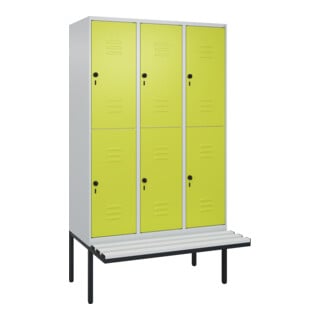 C+P Doppelstock-Spind Classic PLUS, Bank, 3 Abteile, 2120x1200x815mm, 7035/0024 Verschluss Sicherheits-Drehriegel Sitzbanktyp auskragend Material Sitzfläche Kunststoff