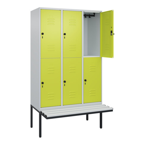 C+P Doppelstock-Spind Classic PLUS, Bank, 3 Abteile, 2120x1200x815mm, 7035/0024 Verschluss Sicherheits-Drehriegel Sitzbanktyp auskragend Material Sitzfläche Kunststoff