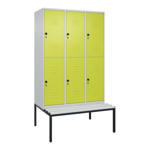 C+P Doppelstock-Spind Classic PLUS, Bank, 3 Abteile, 2120x1200x815mm, 7035/0024 Verschluss Sicherheits-Drehriegel Sitzbanktyp untergebaut Material Sitzfläche Kunststoff