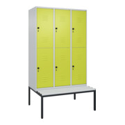 C+P Doppelstock-Spind Classic PLUS, Bank, 3 Abteile, 2120x1200x815mm, 7035/0024 Verschluss Sicherheits-Drehriegel Sitzbanktyp untergebaut Material Sitzfläche Kunststoff