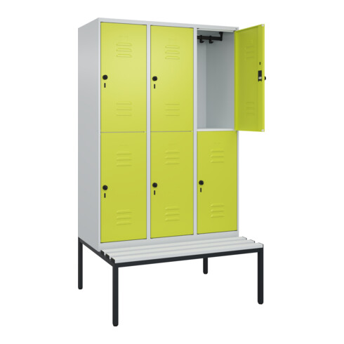 C+P Doppelstock-Spind Classic PLUS, Bank, 3 Abteile, 2120x1200x815mm, 7035/0024 Verschluss Sicherheits-Drehriegel Sitzbanktyp untergebaut Material Sitzfläche Kunststoff