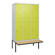 C+P Doppelstock-Spind Classic PLUS, Bank, 3 Abteile, 2120x1200x815mm, 7035/0024 Verschluss Zylinderschloss Sitzbanktyp auskragend Material Sitzfläche Buche-Hartholz