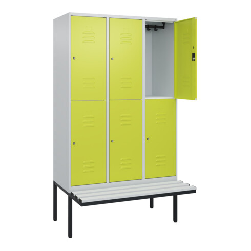 C+P Doppelstock-Spind Classic PLUS, Bank, 3 Abteile, 2120x1200x815mm, 7035/0024 Verschluss Zylinderschloss Sitzbanktyp auskragend Material Sitzfläche Kunststoff