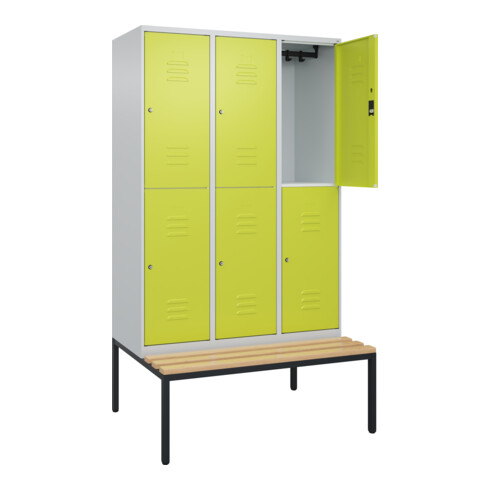 C+P Doppelstock-Spind Classic PLUS, Bank, 3 Abteile, 2120x1200x815mm, 7035/0024 Verschluss Zylinderschloss Sitzbanktyp untergebaut Material Sitzfläche Buche-Hartholz