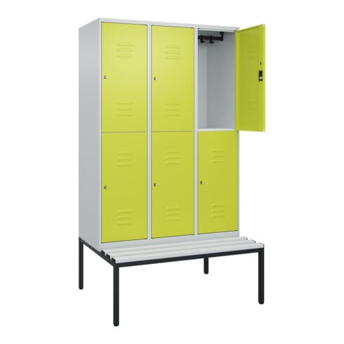 C+P Doppelstock-Spind Classic PLUS, Bank, 3 Abteile, 2120x1200x815mm, 7035/0024 Verschluss Zylinderschloss Sitzbanktyp untergebaut Material Sitzfläche Kunststoff