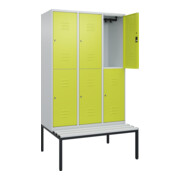 C+P Doppelstock-Spind Classic PLUS, Bank, 3 Abteile, 2120x1200x815mm, 7035/0024 Verschluss Zylinderschloss Sitzbanktyp untergebaut Material Sitzfläche Kunststoff