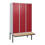 C+P Doppelstock-Spind Classic PLUS, Bank, 3 Abteile, 2120x1200x815mm, 7035/3003 Verschluss Zylinderschloss Sitzbanktyp auskragend Material Sitzfläche Buche-Hartholz