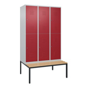 C+P Doppelstock-Spind Classic PLUS, Bank, 3 Abteile, 2120x1200x815mm, 7035/3003 Verschluss Zylinderschloss Sitzbanktyp untergebaut Material Sitzfläche Buche-Hartholz