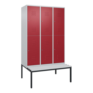 C+P Doppelstock-Spind Classic PLUS, Bank, 3 Abteile, 2120x1200x815mm, 7035/3003 Verschluss Zylinderschloss Sitzbanktyp untergebaut Material Sitzfläche Kunststoff