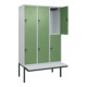 C+P Doppelstock-Spind Classic PLUS, Bank, 3 Abteile, 2120x1200x815mm, 7035/6011 Verschluss Sicherheits-Drehriegel Sitzbanktyp auskragend Material Sitzfläche Kunststoff-2