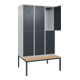 C+P Doppelstock-Spind Classic PLUS, Bank, 3 Abteile, 2120x1200x815mm, 7035/7016 Verschluss Zylinderschloss Sitzbanktyp untergebaut Material Sitzfläche Buche-Hartholz-2
