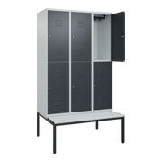 C+P Doppelstock-Spind Classic PLUS, Bank, 3 Abteile, 2120x1200x815mm, 7035/7016 Verschluss Zylinderschloss Sitzbanktyp untergebaut Material Sitzfläche Kunststoff