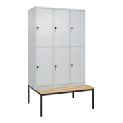 C+P Doppelstock-Spind Classic PLUS, Bank, 3 Abteile, 2120x1200x815mm, 7035/7035 Verschluss Sicherheits-Drehriegel Sitzbanktyp untergebaut Material Sitzfläche Buche-Hartholz