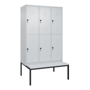 C+P Doppelstock-Spind Classic PLUS, Bank, 3 Abteile, 2120x1200x815mm, 7035/7035 Verschluss Sicherheits-Drehriegel Sitzbanktyp untergebaut Material Sitzfläche Kunststoff