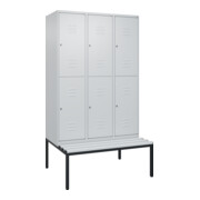 C+P Doppelstock-Spind Classic PLUS, Bank, 3 Abteile, 2120x1200x815mm, 7035/7035 Verschluss Zylinderschloss Sitzbanktyp untergebaut Material Sitzfläche Kunststoff