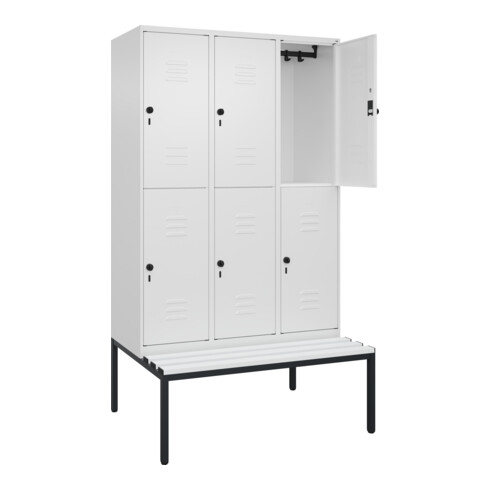 C+P Doppelstock-Spind Classic PLUS, Bank, 3 Abteile, 2120x1200x815mm, 9016/9016 Verschluss Sicherheits-Drehriegel Sitzbanktyp untergebaut Material Sitzfläche Kunststoff